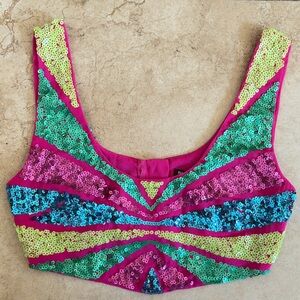 Nasty Gal Hot Pink Sequin Crop Top festival/boho